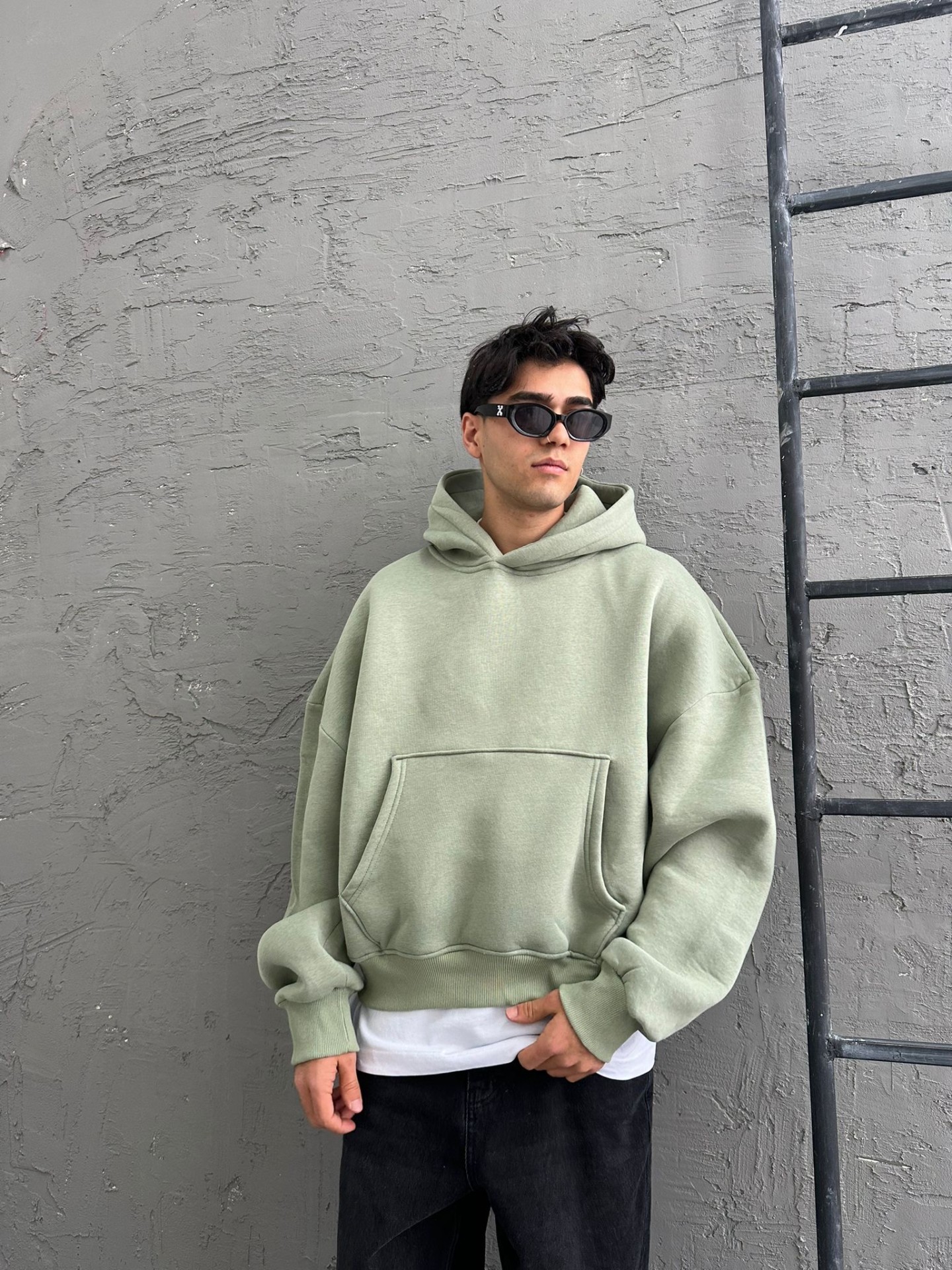 Su Yeşili Oversize Basic Hoodie