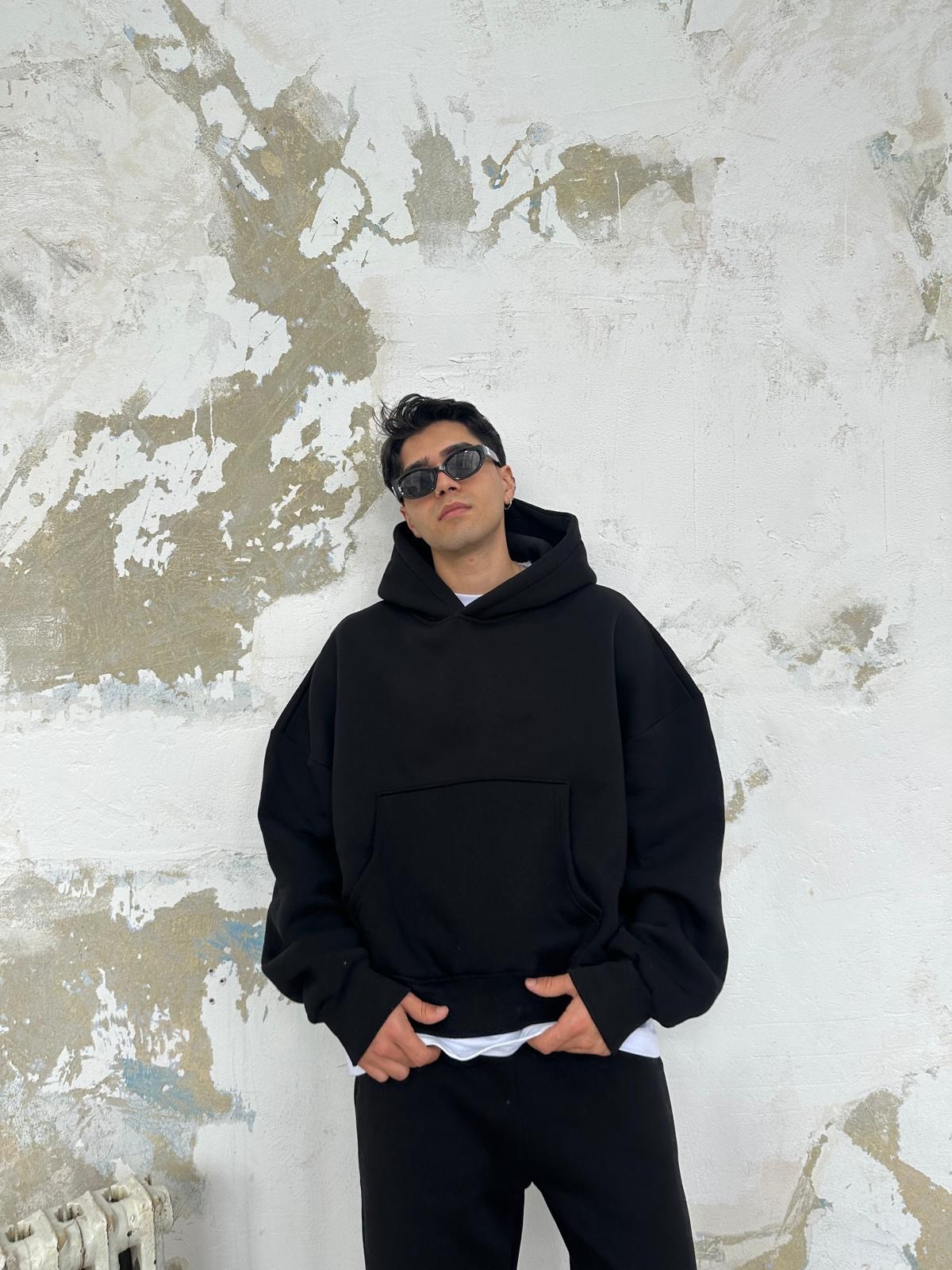 Siyah Oversize Basic Hoodie 