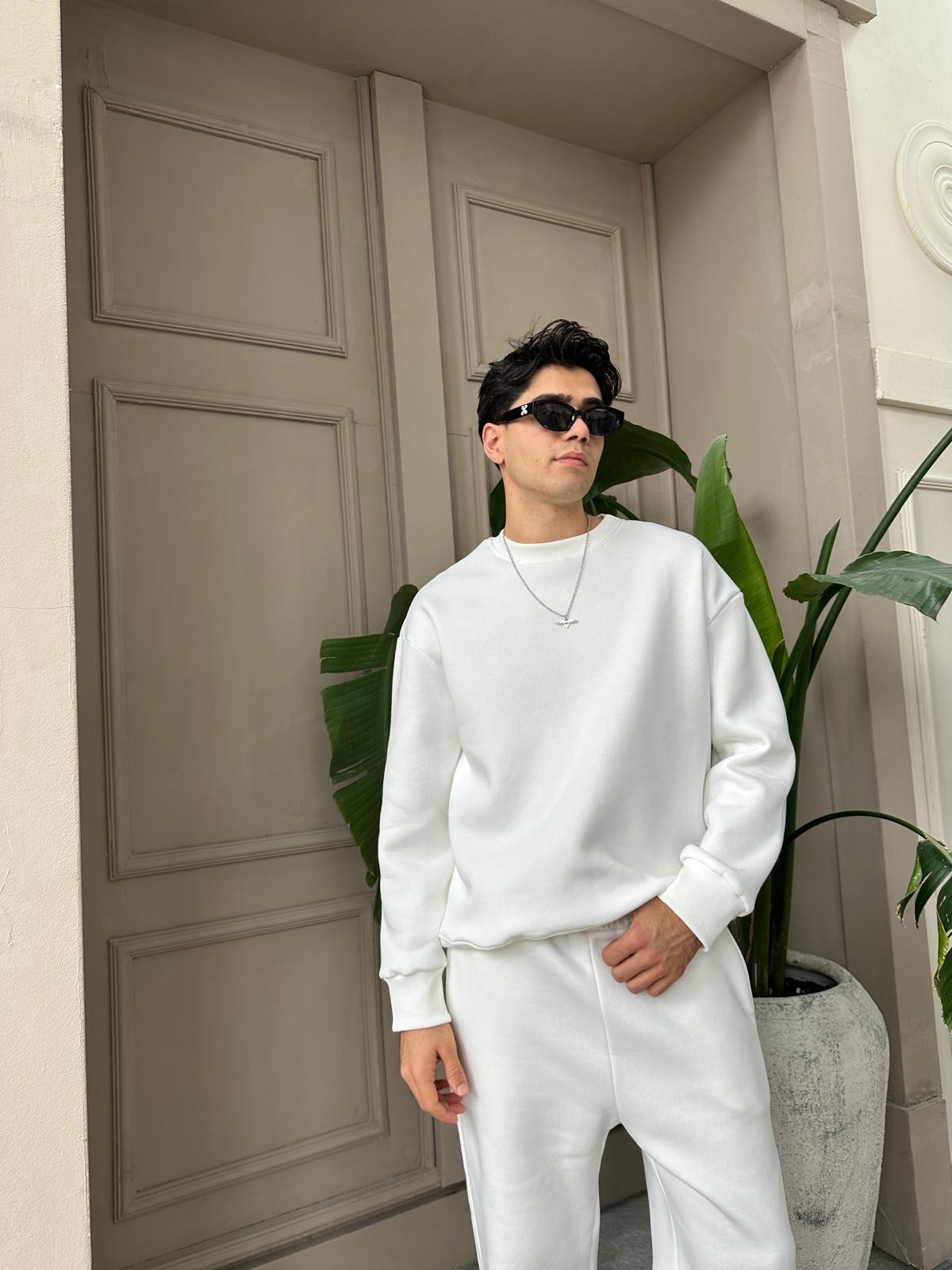 Ekru Oversize Basic Sweatshirt