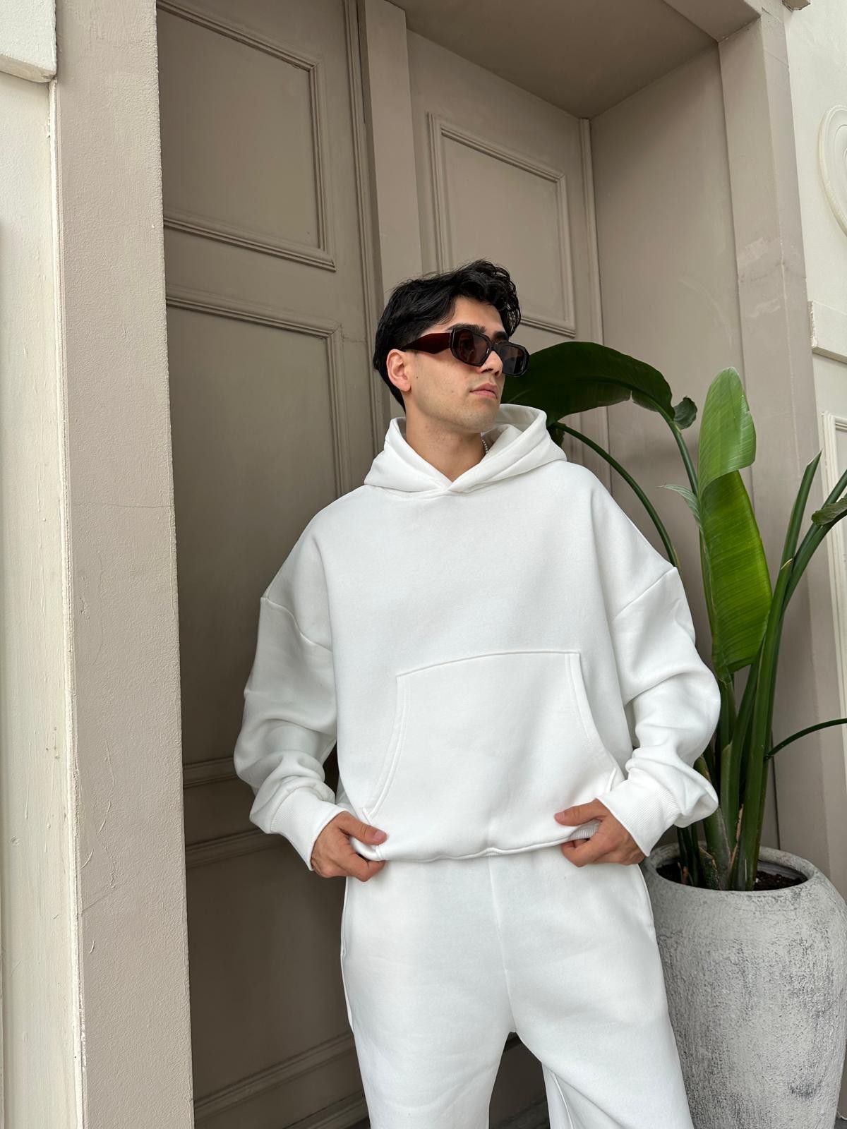 Ekru Oversize Basic Hoodie 