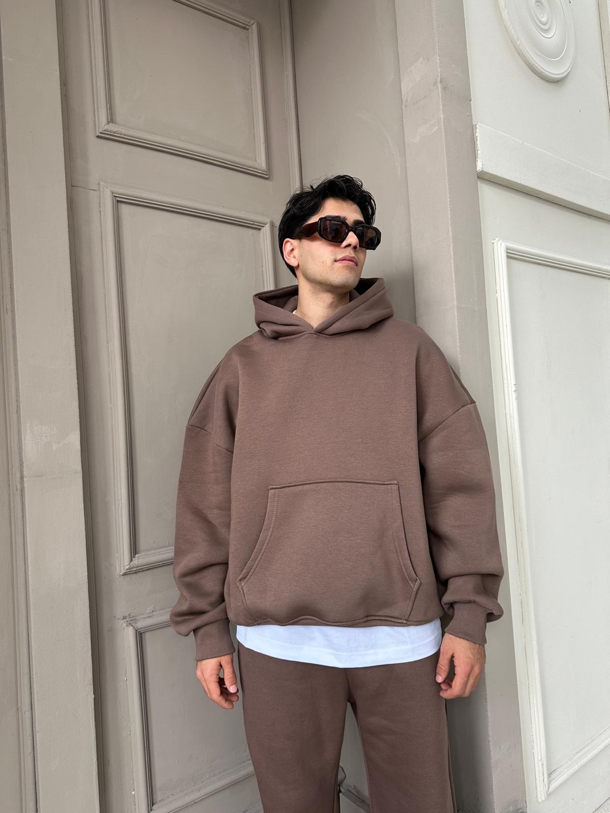 Kahve Oversize Basic Hoodie 