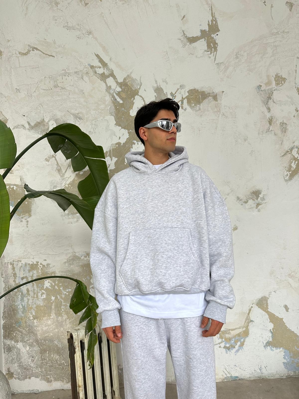 Gri Melanj Oversize Basic Hoodie 