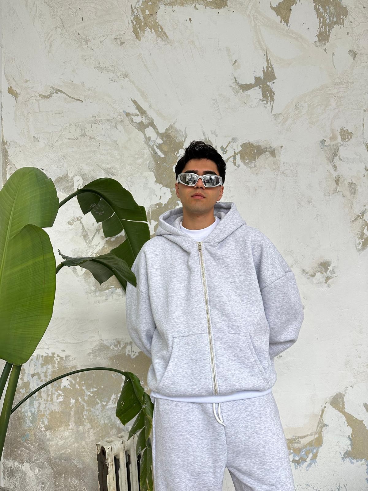 Gri Melanj Oversize Basic Zip Hoodie 