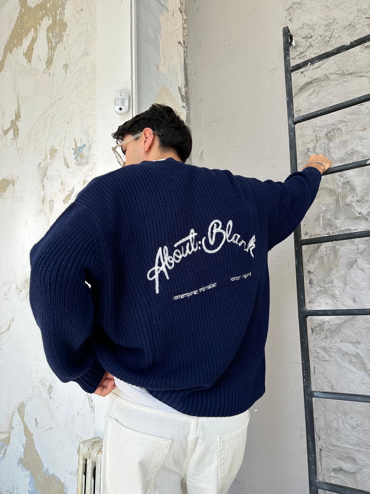 About Blank Nakışlı Lacivert Triko 