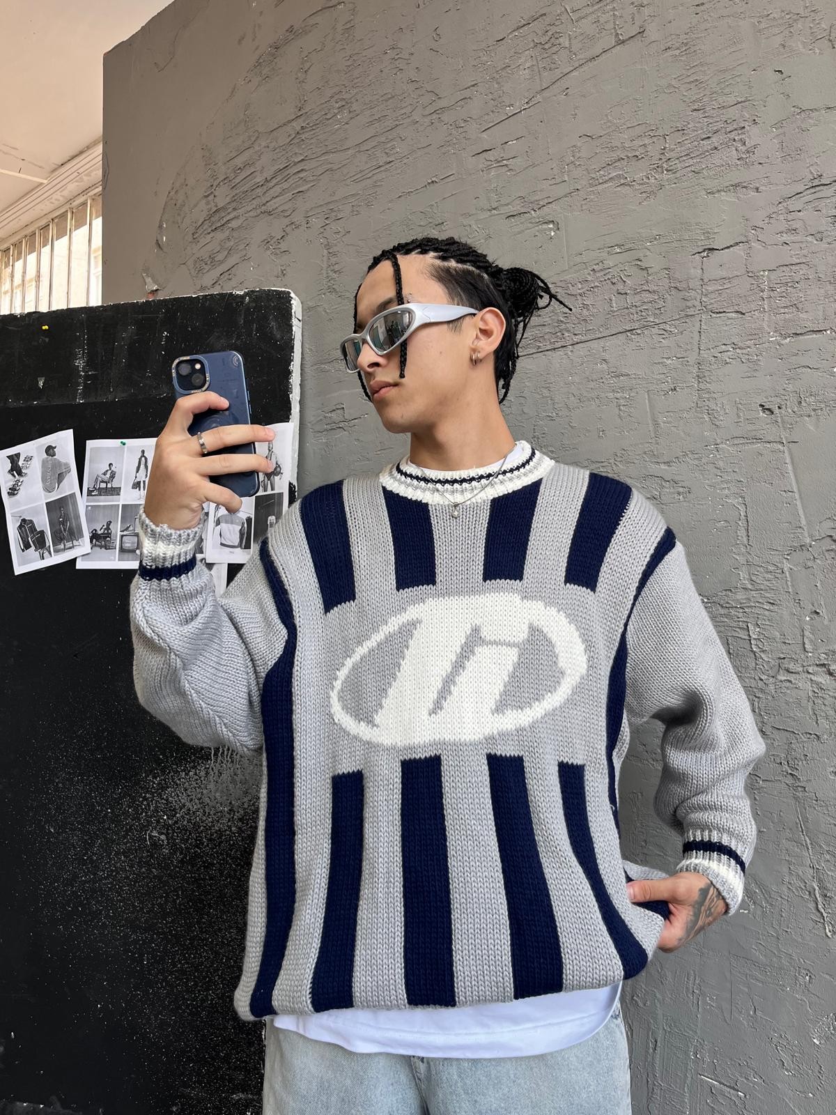 G Logo Detay Gri Kalın Örgü Triko 