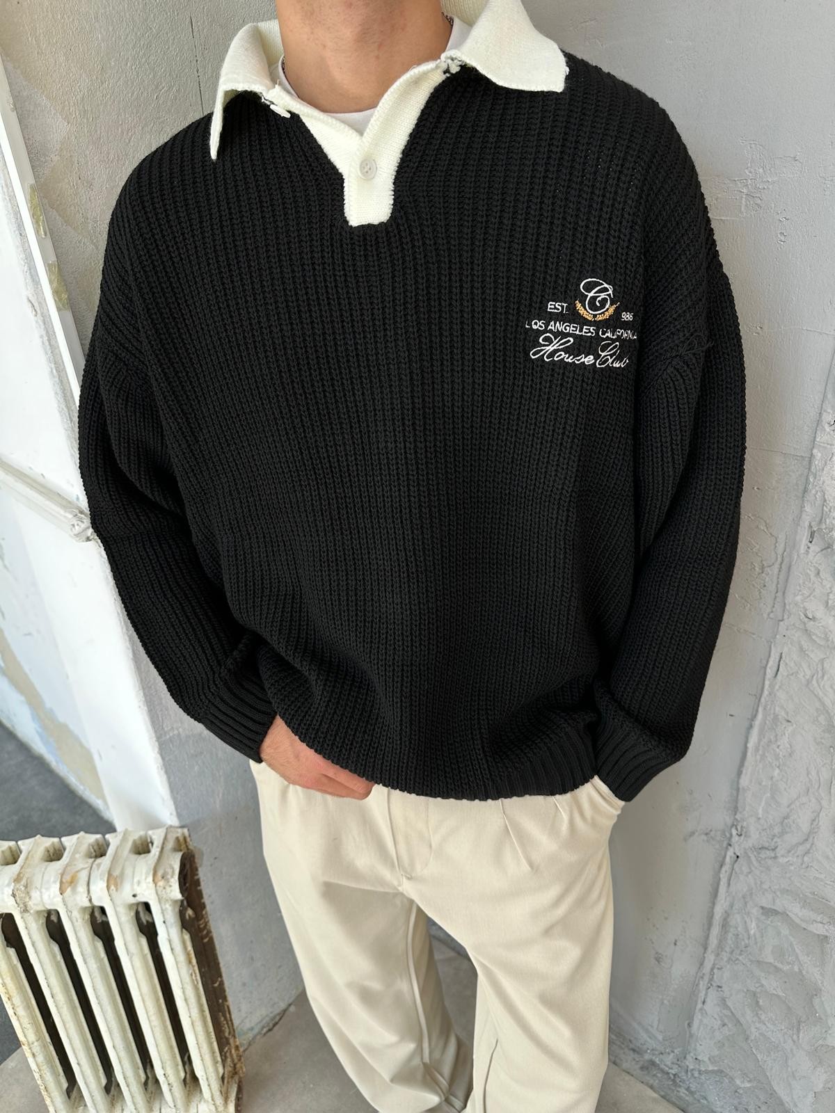 House Club Black Polo Yaka Triko 