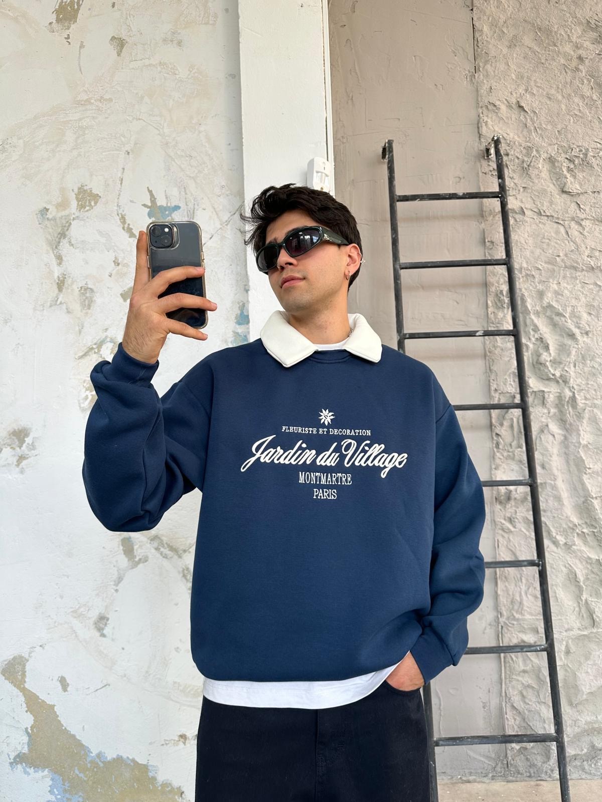 Montmare Polo Yaka Oversize Lacivert Sweatshirt