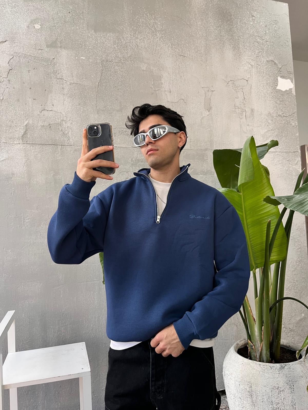 Nakışlı Yarım Fermuarlı Sweatshirt 