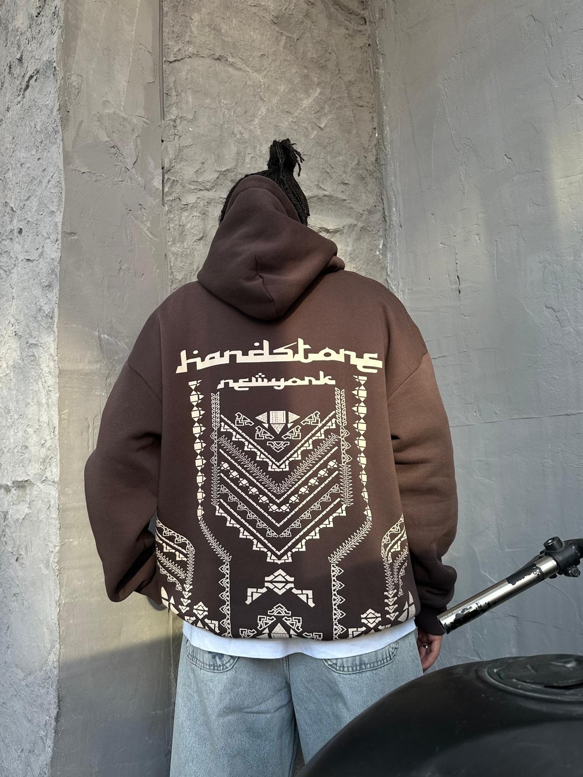 Hardstone Arabic Back Print Brown Hoodie 
