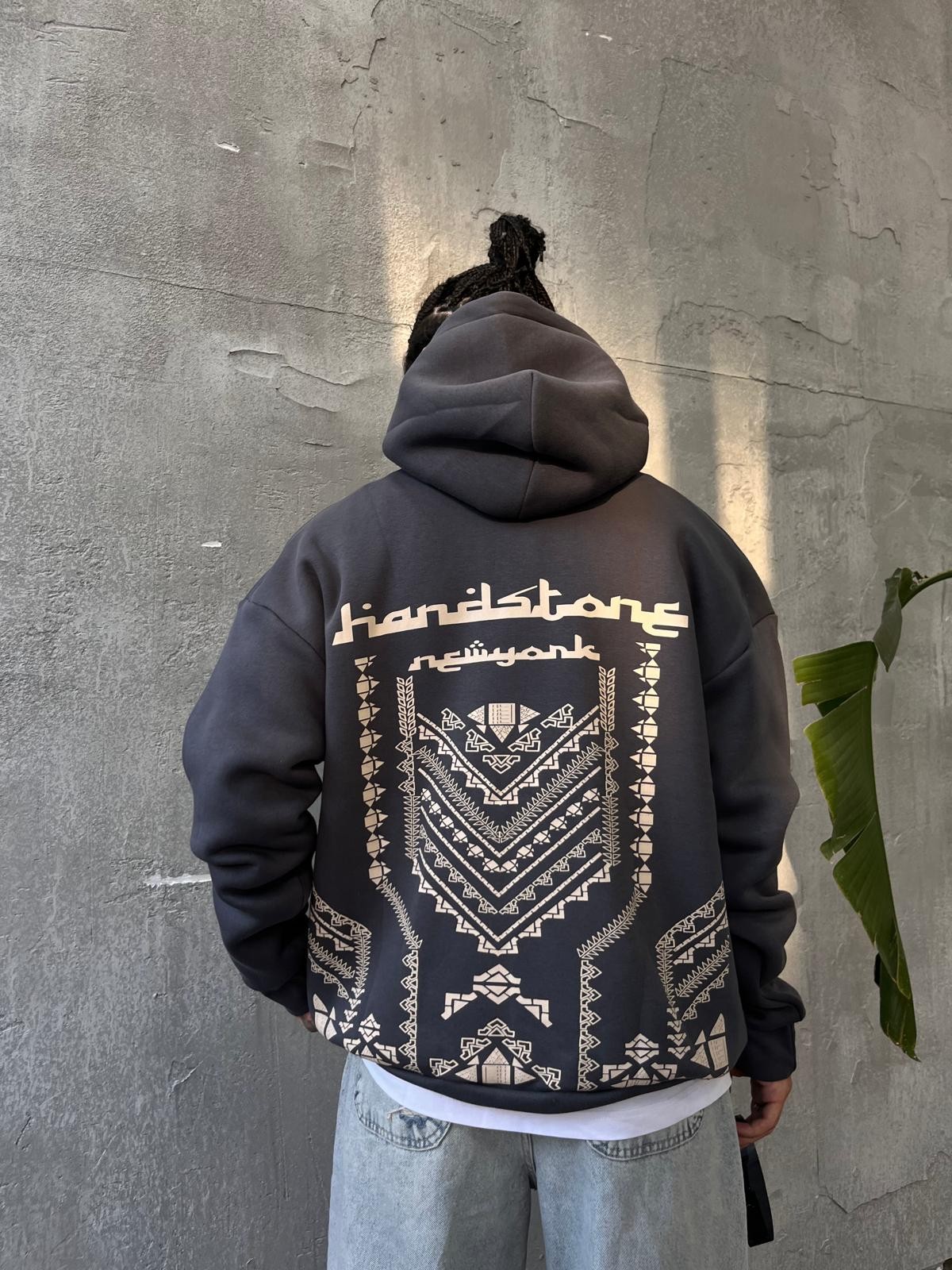 Hardstone Arabic Back Print Füme Hoodie 