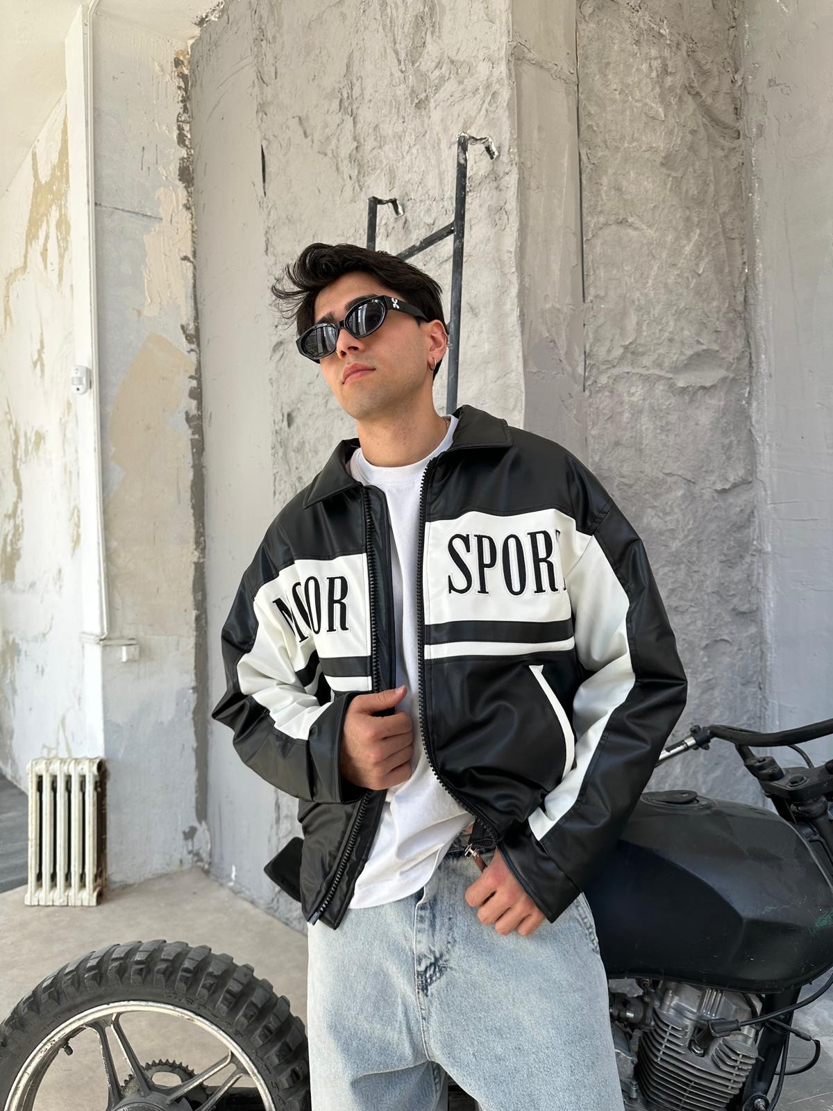 Motorsport Siyah Deri Ceket 