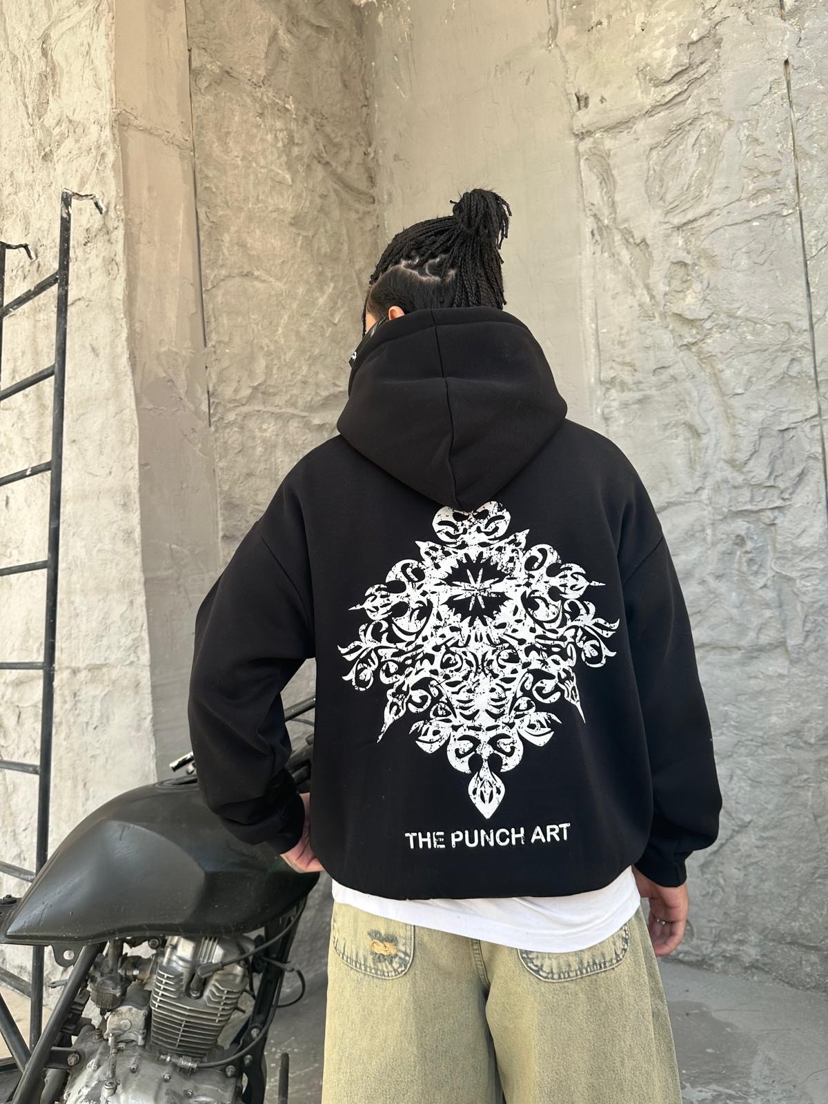 Punch Art Siyah Back Print Hoodie