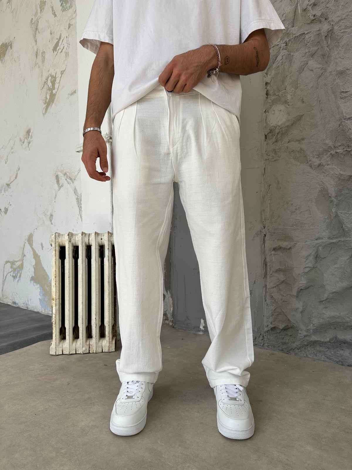 Beyaz Old Money Keten Pantolon