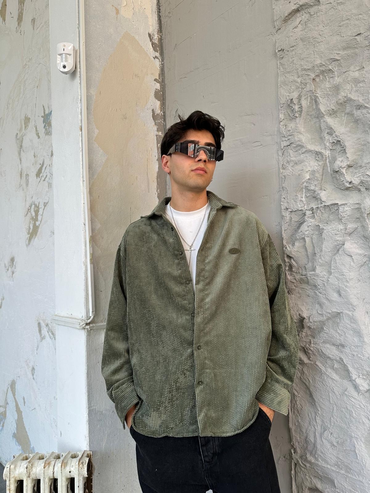 Green Logo Detay Oversize Old Money Gömlek