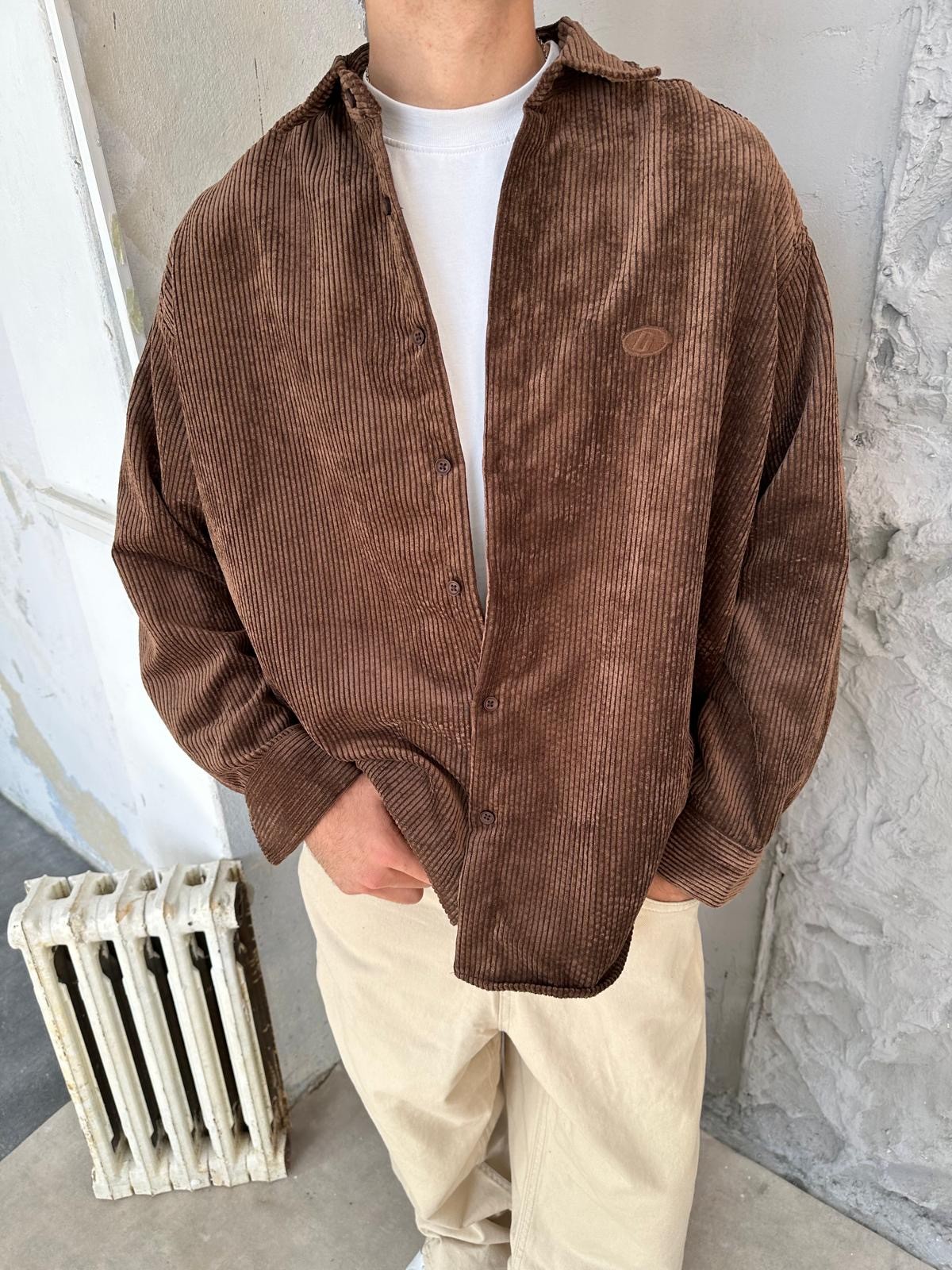 Brown Logo Detay Oversize Old Money Gömlek 