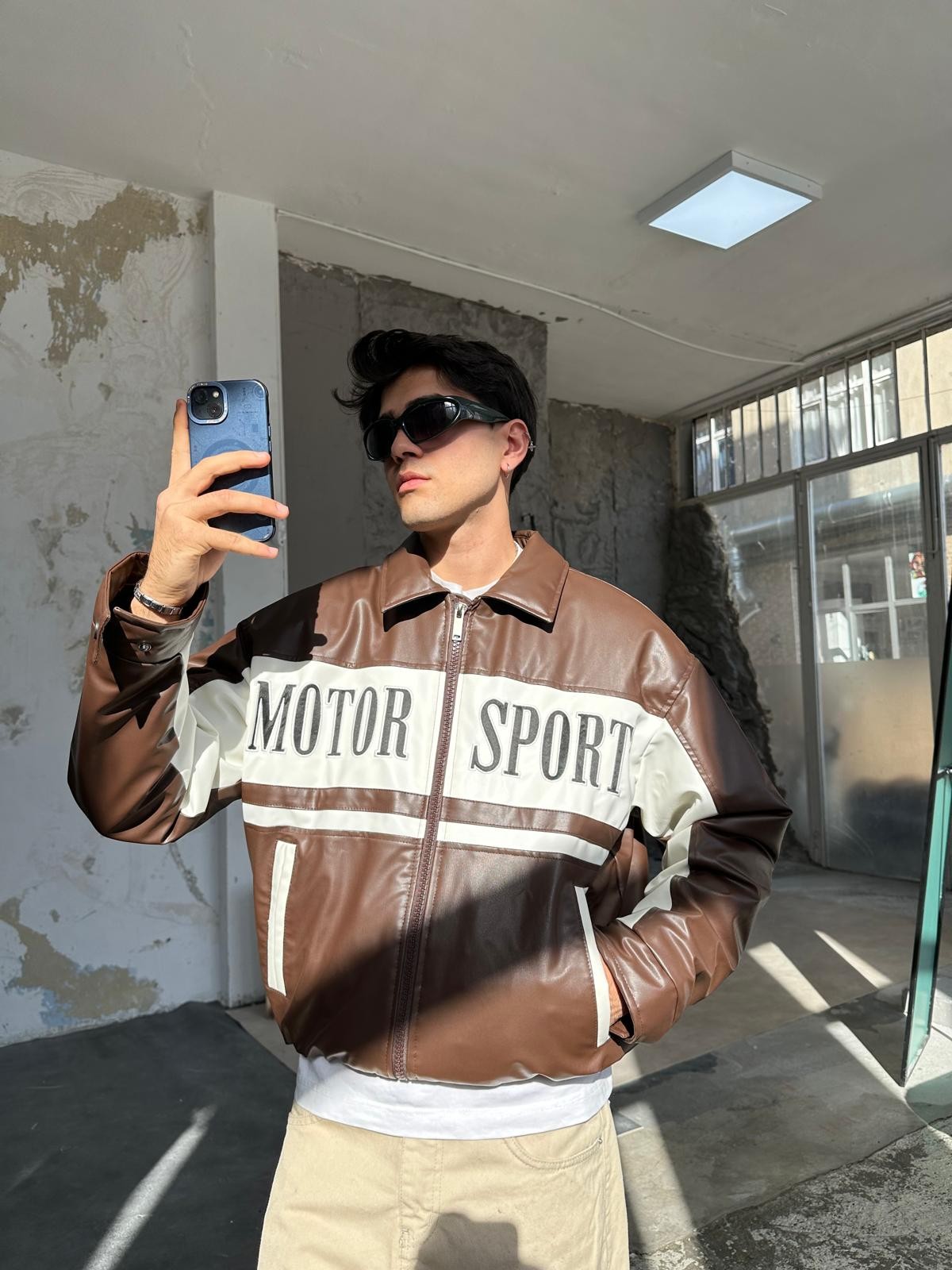 Motorsport Kahve Deri Ceket 