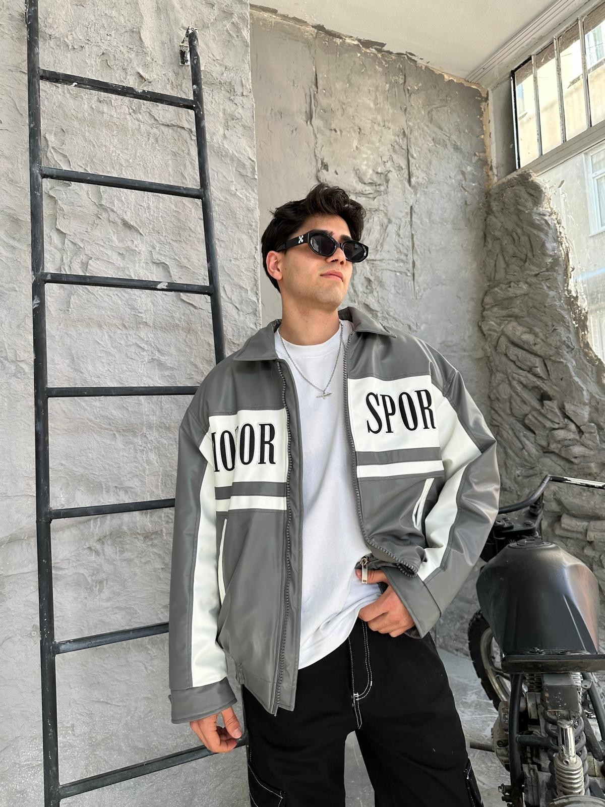 Motorsport Füme Deri Ceket 