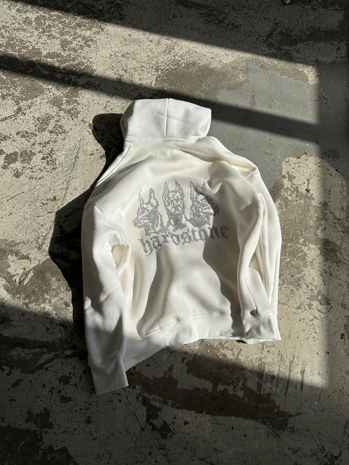 Hardstone Taş Detaylı Beyaz Hoodie 