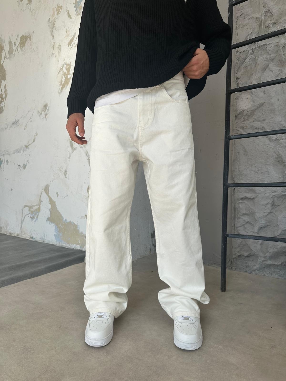 Beyaz Gabardin Baggy Pantolon 