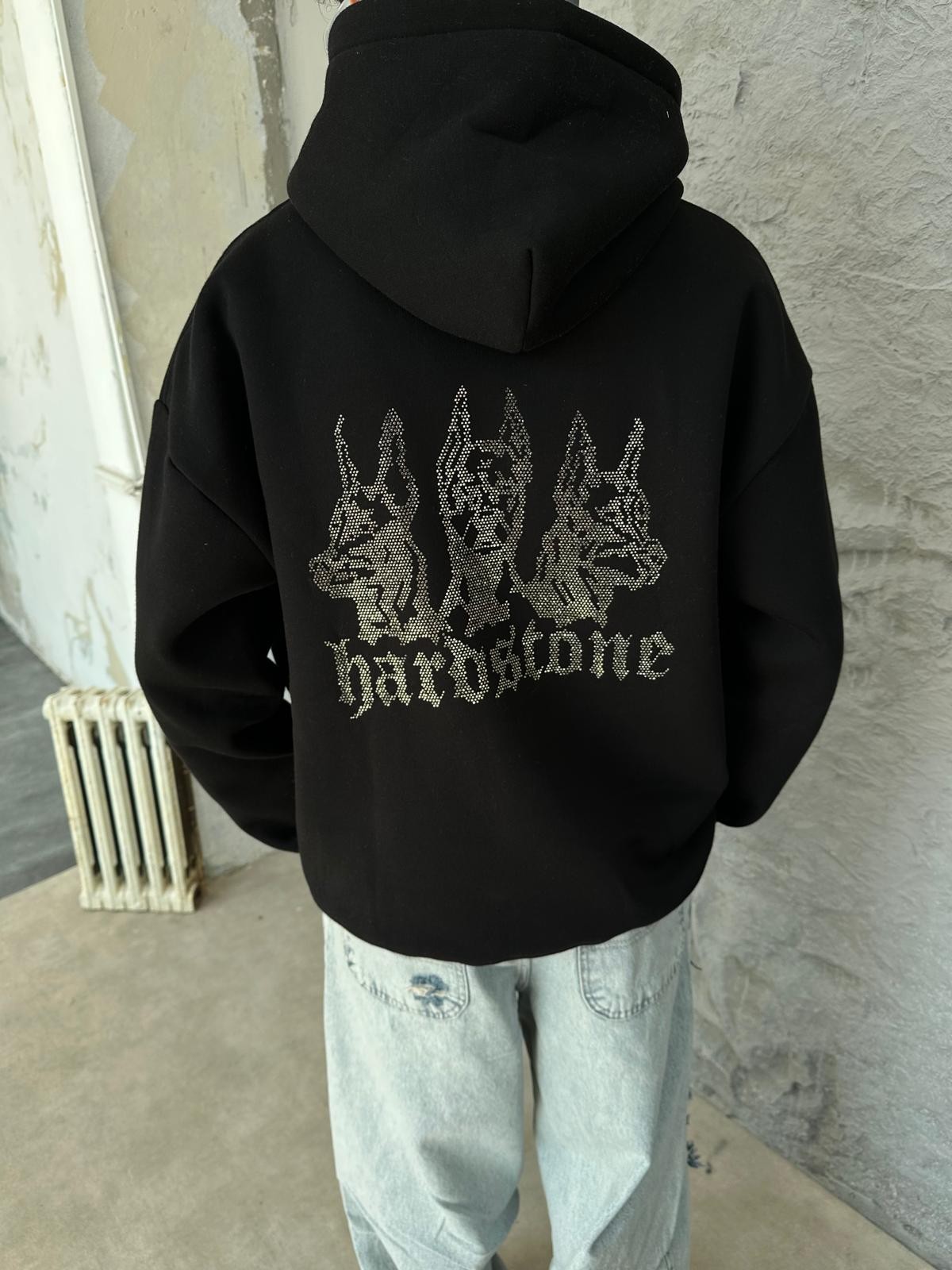 Hardstone Taş Detaylı Siyah Hoodie 