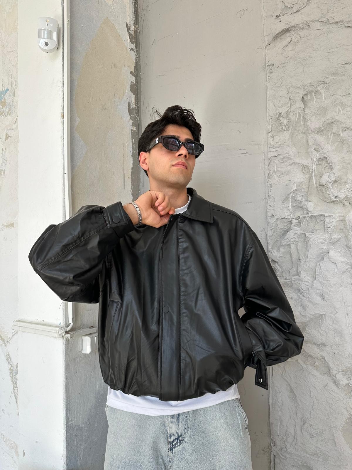 Siyah Bomber Deri Ceket 