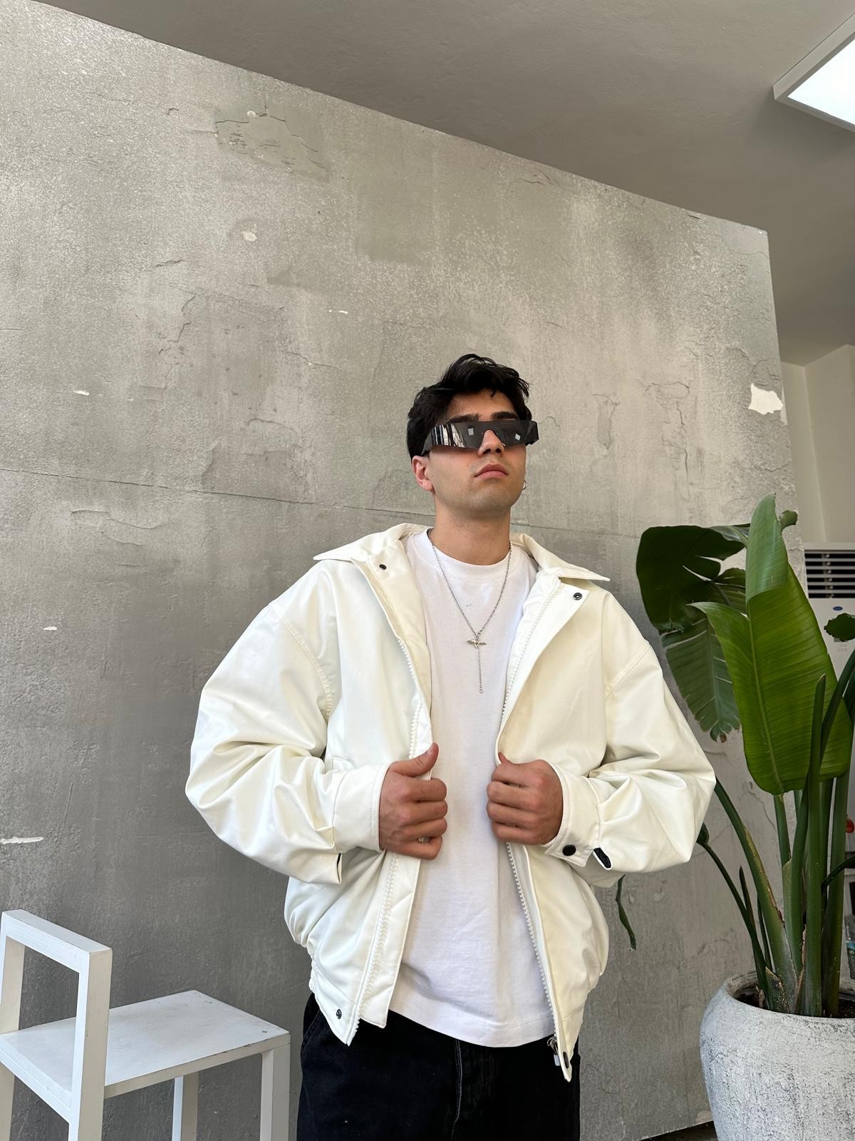 Ekru Bomber Deri Ceket