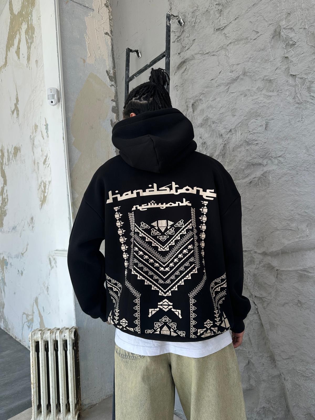 Hardstone Arabic Back Print Black Hoodie 