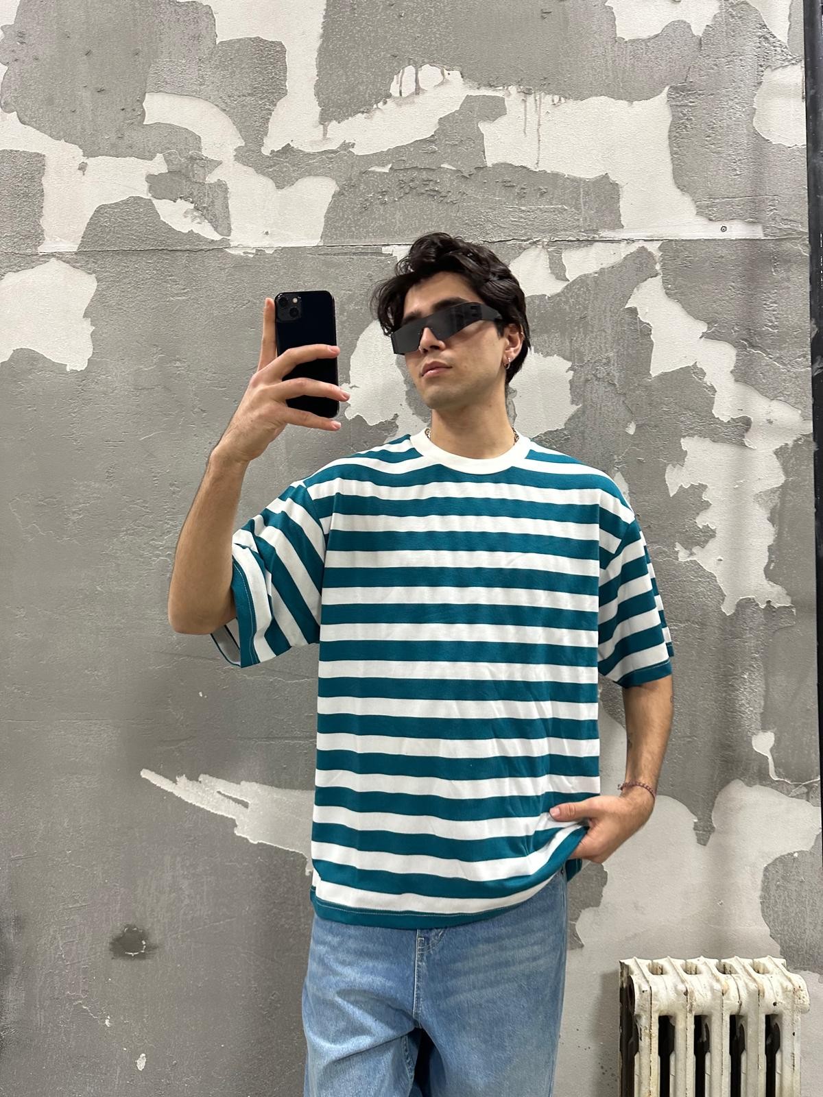 Mavi Çizgili Oversize T-Shirt