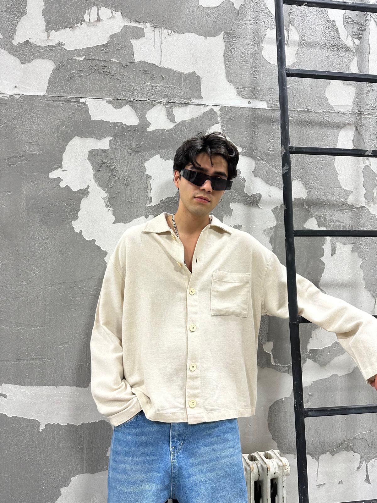 Uzun Kollu Bej Gömlek